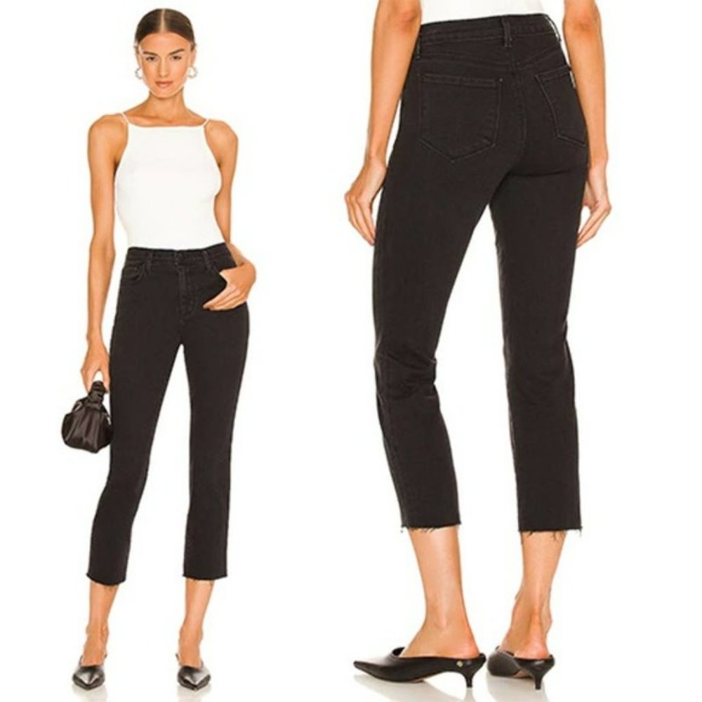 L'Agence Sada High Rise Frayed Hem Cropped Slim Denim Jean Black Size: 30 NWT - Picture 1 of 7
